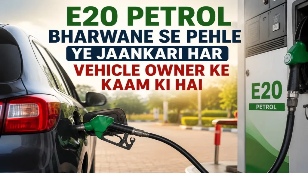 Car me E20 petrol bharte hue image, E20 petrol bharwane se pehle har vehicle owner ke liye zaroori jaankari.