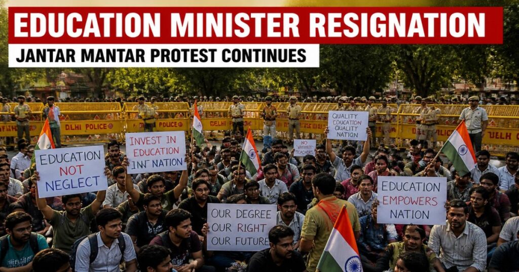 Education Minister Resignation news update during Jantar Mantar student protest in Delhi