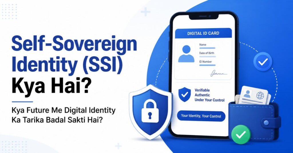 Self-Sovereign Identity (SSI) digital identity illustration with secure digital wallet