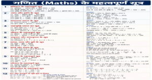 Maths Formula MCQ in Hindi - गणित के महत्वपूर्ण सूत्र और प्रश्न